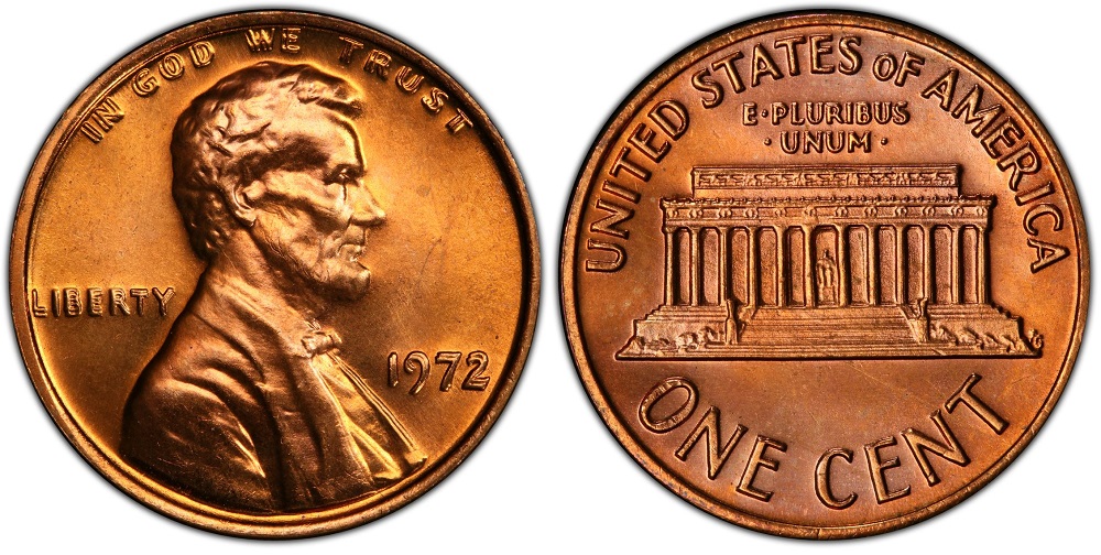 Side-by-side comparison of a common 1972 penny obverse versus a 1972 doubled die obverse showing doubling on LIBERTY and date